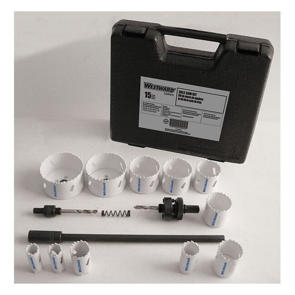 Westward Hole Saw Kit,15pcs,Sizes:0.75"-3" 29VX15