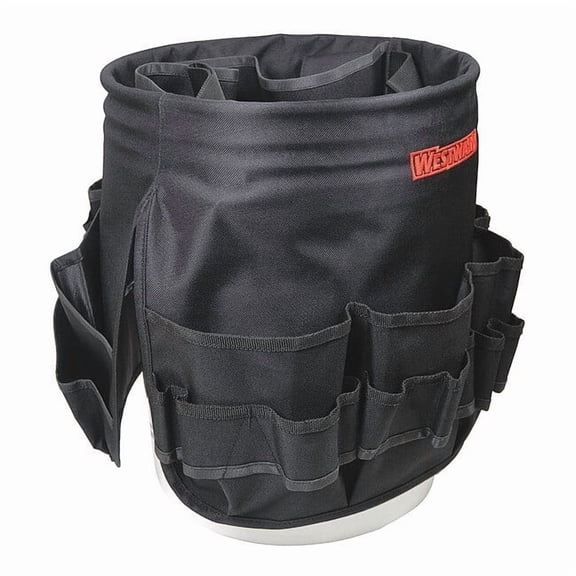Westward Bucket Tool Organizer, Black, Polyester, 55 Pockets 32PJ51