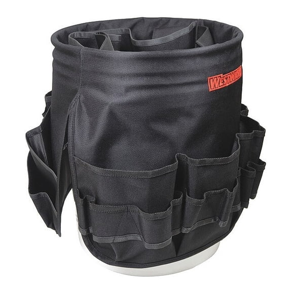 Westward Bucket Tool Organizer, Black, Polyester, 55 Pockets 32PJ51