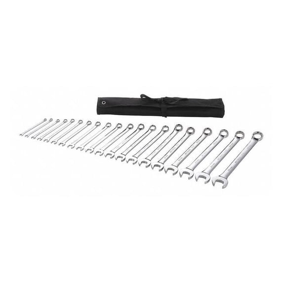 Combination Wrench Set, Metric, 6 mm to 25 mm Head Sizes, 6 Points, 20-Piece 54DF97
