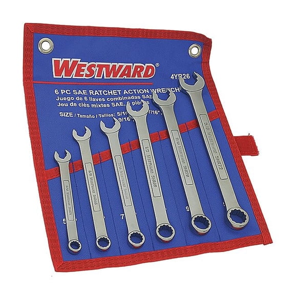 Westward Combo Wrench Set,Ratchet OE,5/16-5/8,6Pc 4YR26