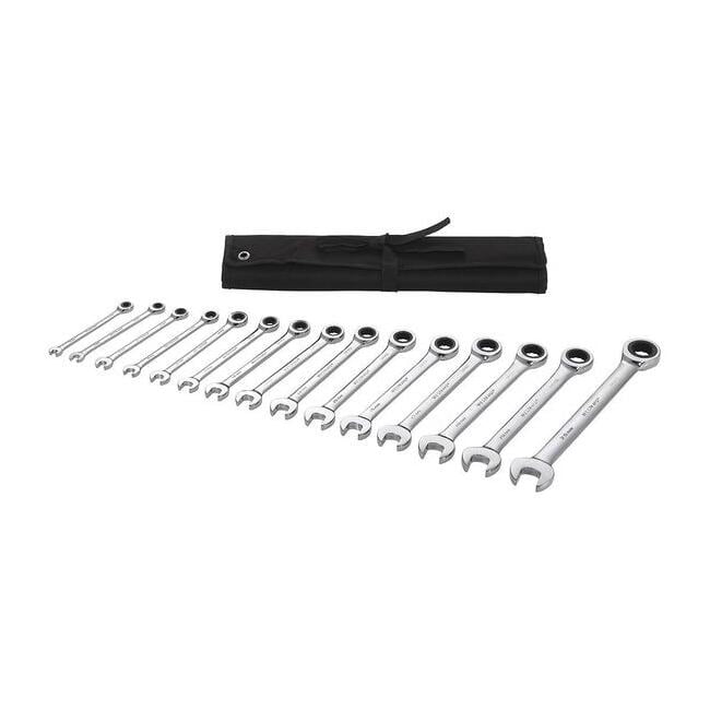 Ratcheting Wrench Set, Metric, 6 mm to 20 mm Head Sizes, 15-Piece 54DG24