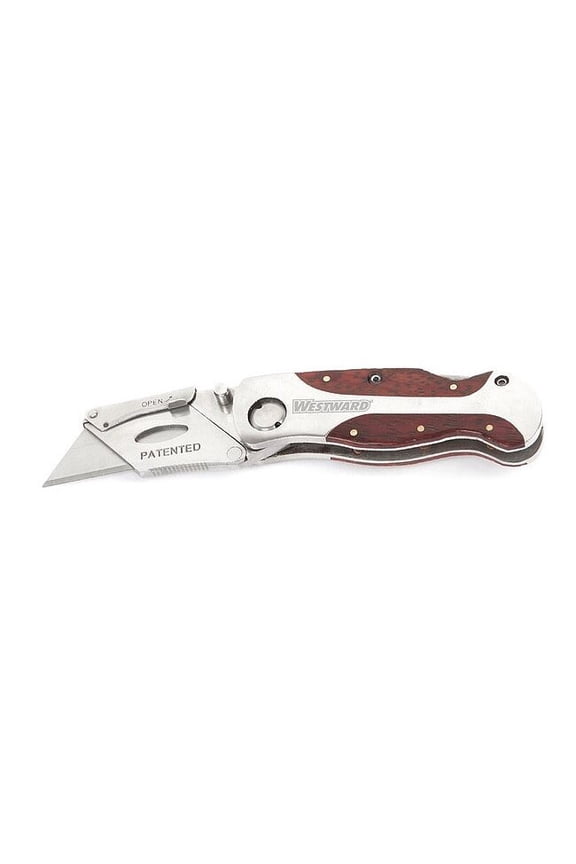 Folding Retractable Clip-Point Utility Knife, Silver/Wood Grain 1YJD8