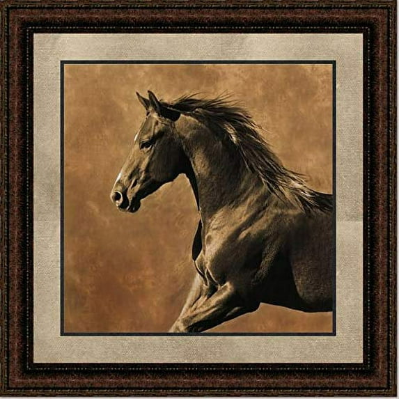 Westward Gallop | Framed Western Horse Art in Double Mat | 21L X 21W" Inches