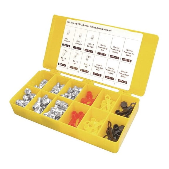 Westward Grease Fitting And Cap Kit,Metric,100 PC 3APF5