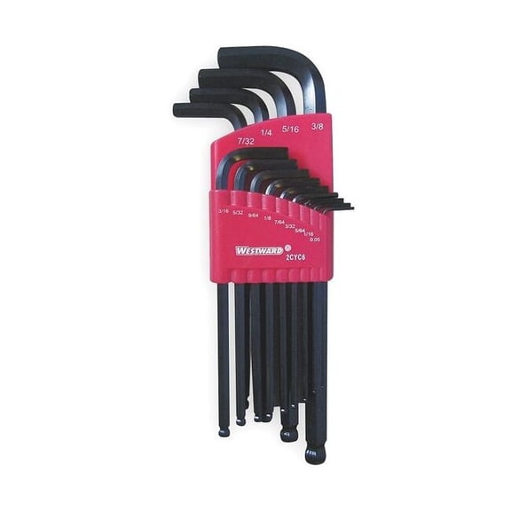 Westward 13-Piece Hex Key Set, SAE L-Shape, Black Oxide, Plastic Holder 2CYC6