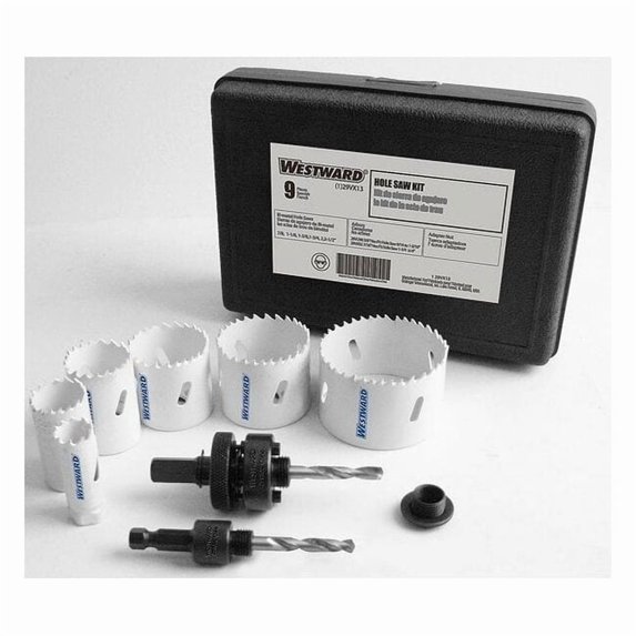 Westward Hole Saw Kit,9pcs,Sizes:0.875"-2.5" 29VX13