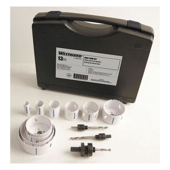 Westward Hole Saw Kit,13pcs,Sizes:0.875"-4.5" 29VX20