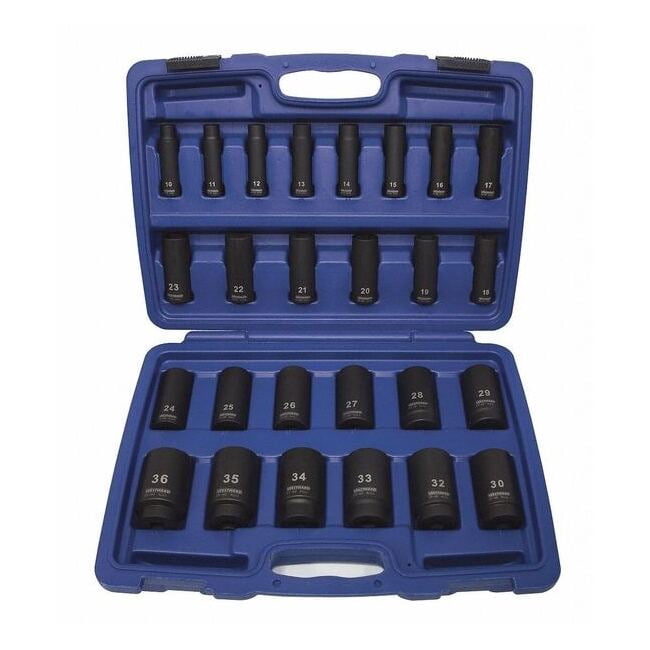 Westward Impact Socket Set, 1/2 in Drive, Metric, Black Oxide, 26-Piece 4PRG7