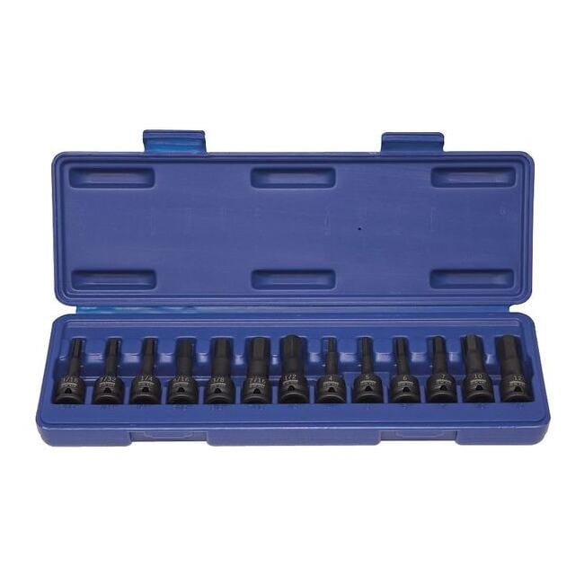 Westward 3/8" Drive Impact Bit Socket Set, SAE, Metric, 13 pcs 4PRG1