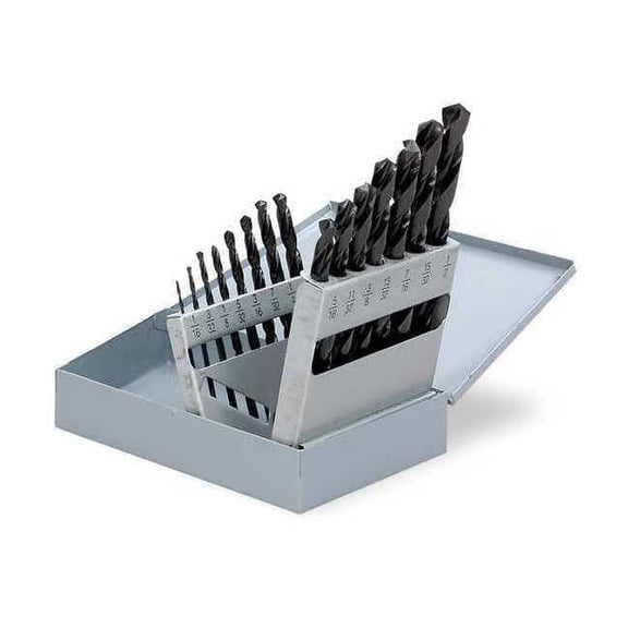 Westward Jobber Drill Set,3/8 Shank,15 PC,HSS 5UDP1