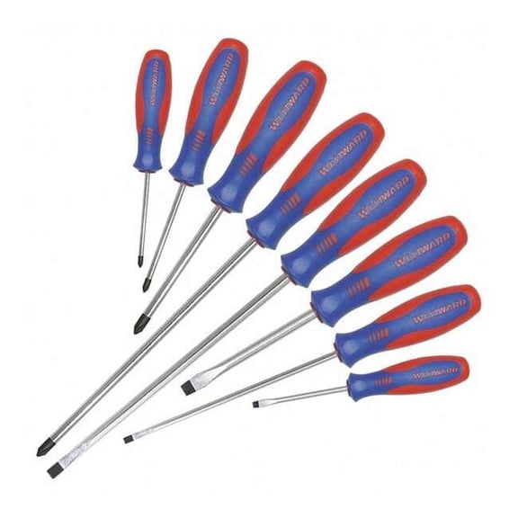 Magnetized Tip Screwdriver Set, Phillips/Slotted Tip, Ergonomic Grip, 8-Piece