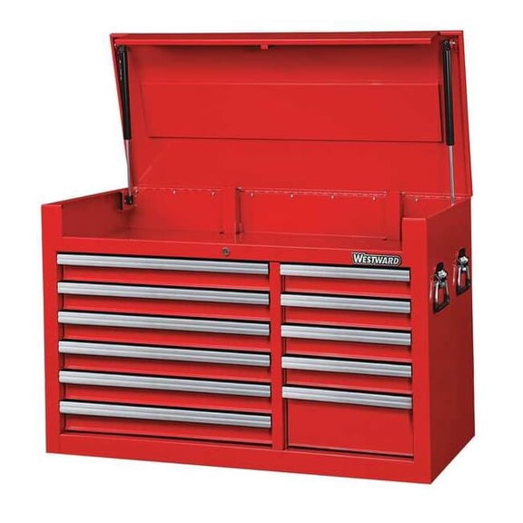 WESTWARD Top Chest, 11-Drawers, Powder Coated Red, 41.5" W x 18.5" D x 27" H