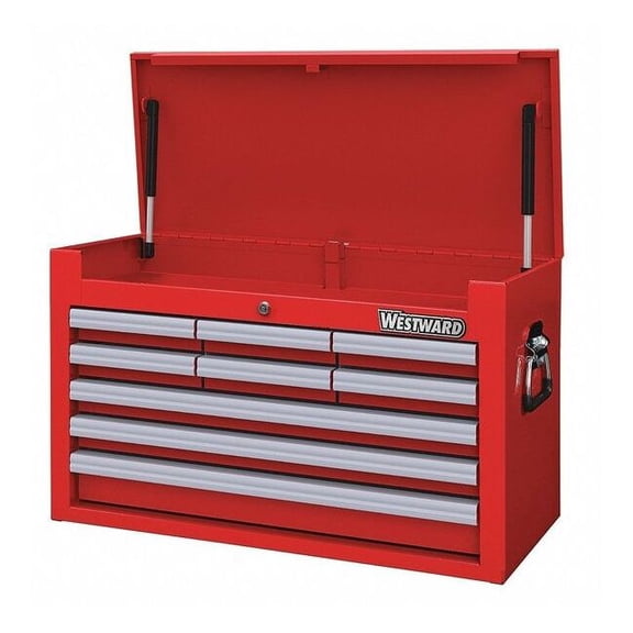 WESTWARD Top Chest, 9-Drawers, Powder Coated Red, 26" W x 12.5" D x 16.5" H
