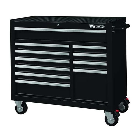 WESTWARD Rolling Tool Cabinet, 11-Drawers, Gloss Black, 42" W x 19" D x 40" H
