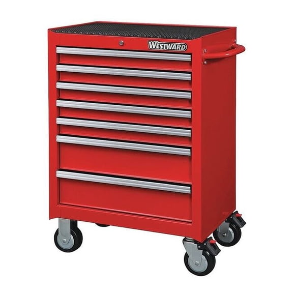 WESTWARD Rolling Tool Cabinet, 7-Drawers, Gloss Red, 27" W x 19" D x 39.5" H