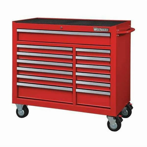 WESTWARD Rolling Tool Cabinet, 13-Drawers, Gloss Red, 42" W x 19" D x 40" H