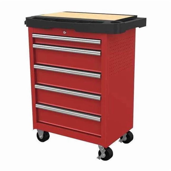 WESTWARD Rolling Tool Cabinet, 5-Drawers, Gloss Red, 34.5" W x 19.5" D x 39.5" H