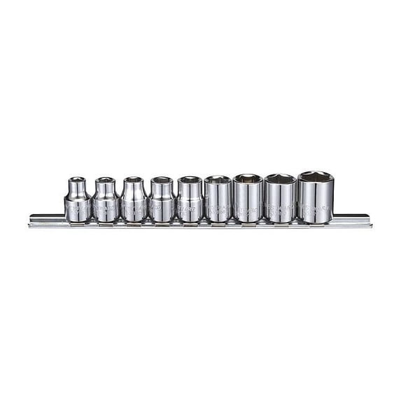 Westward Socket Set, 3/8 in, Hand, SAE, 9 53PN37