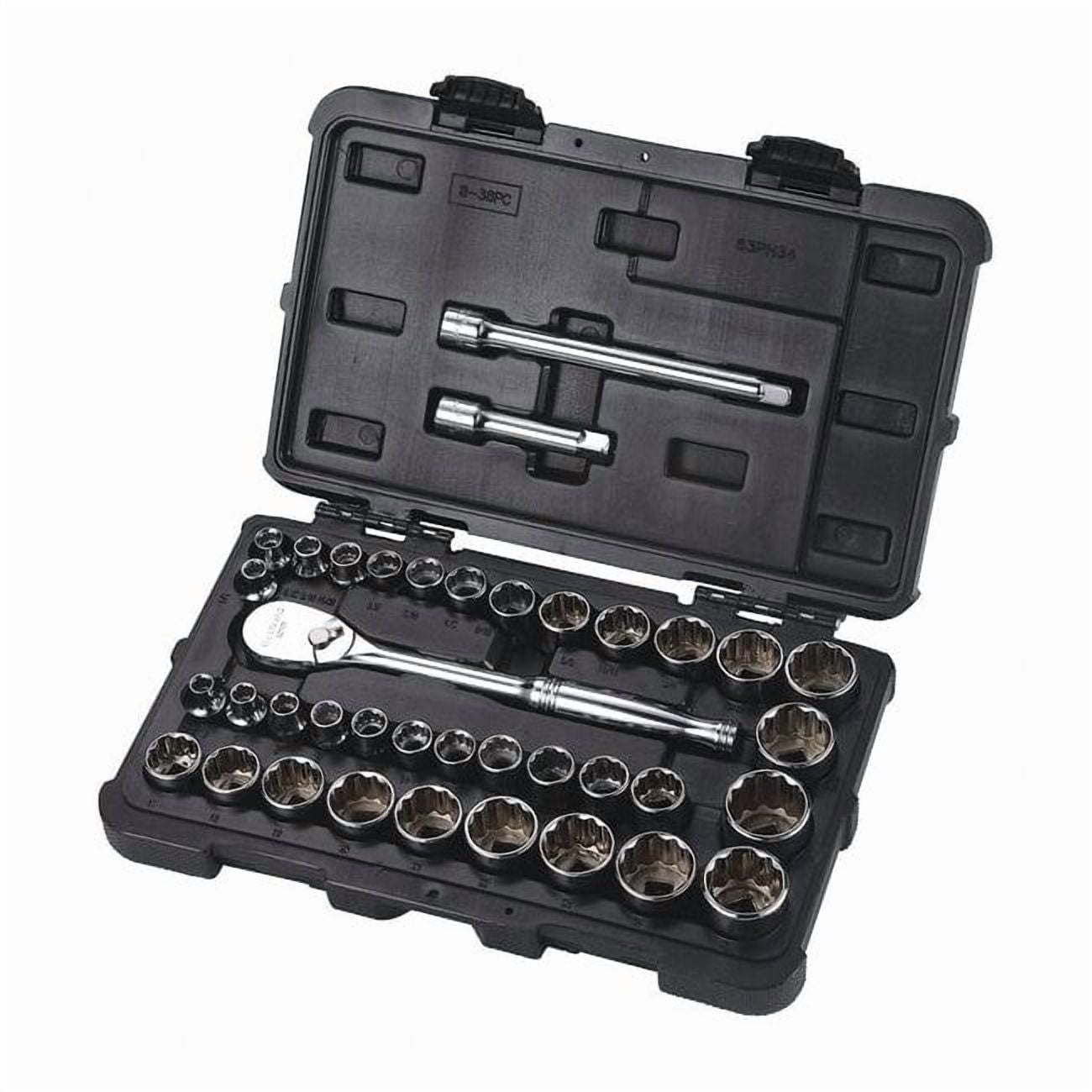 3/8" Drive Socket Set SAE, Metric 38 Pieces 1/4 in to 1 in, 6 mm to 25 mm , Chrome 53PN34