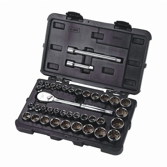 3/8" Drive Socket Set SAE, Metric 38 Pieces 1/4 in to 1 in, 6 mm to 25 mm , Chrome 53PN34