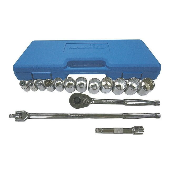 1/2 in Drive Socket Wrench Set Metric 17 Pieces 10 mm to 28 mm , Chrome 4LXC8