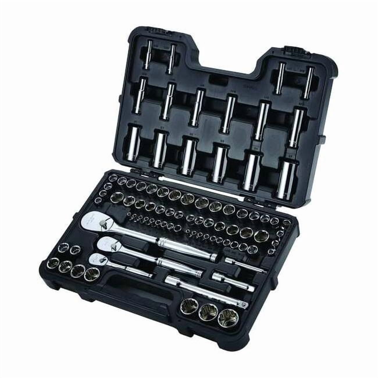 1/4", 3/8", 1/2" Drive Socket Set SAE, Metric 86 Pieces 4 mm to 25 mm, 5/32 in to 1 in , Chrome