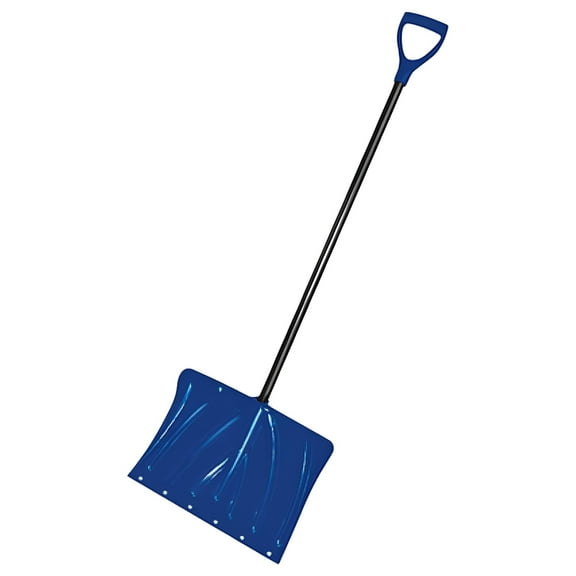 Snow Shovel, 18 in W x Plastic, Steel Blade, 37 in L Steel Handle