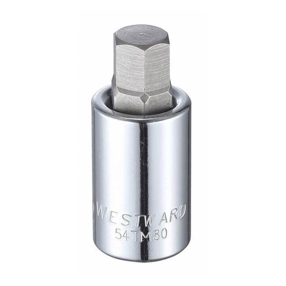 Westward 1/2 in Drive Hex Socket Bit SAE 1/2 in Tip, 2 1/4 in L 54TM80