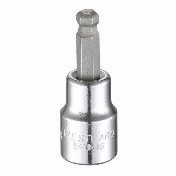 Westward 3/8 in Drive Ball Hex Socket Bit SAE 1/4 in Tip, 1 7/8 in L 54TM46