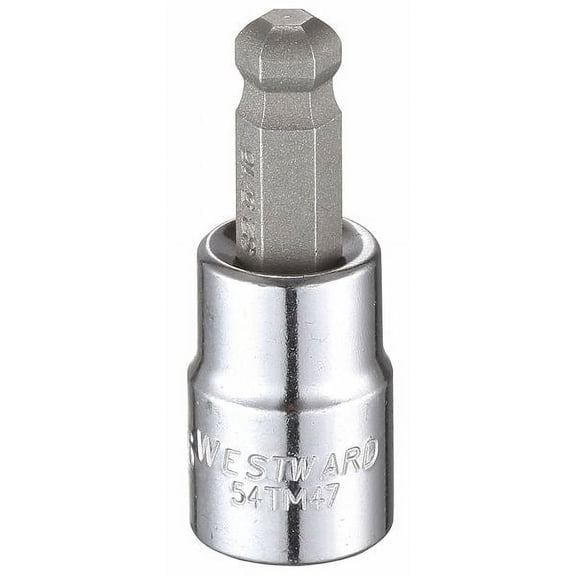 Westward 3/8 in Drive Ball Hex Socket Bit SAE 5/16 in Tip, 1 7/8 in L 54TM47