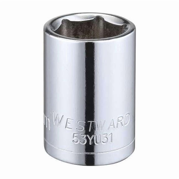 1/2 in Drive, 19mm Hex Metric Socket, 6 Points,  Steel, Chrome, 19 mm 53YU31
