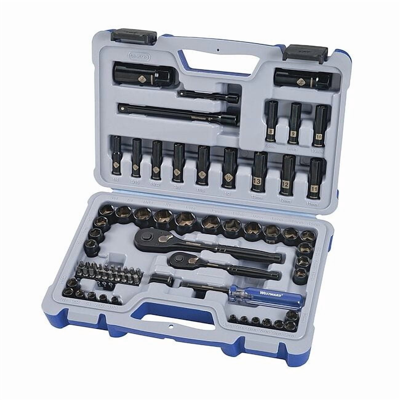 1/4", 3/8" Drive Socket Set SAE, Metric 70 Pieces 1/4 in to 3/4 in, 4 mm to 19 mm , Chrome