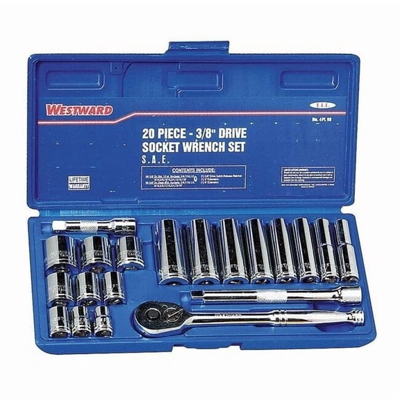 3/8 in Drive Socket Wrench Set SAE 20 Pieces 3/8 in to 7/8 in , Chrome 4PL98