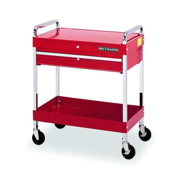 WESTWARD Tool Utility Cart, 1-Drawer, Gloss Red, Keyed, 30"W x 16" D x 35" H