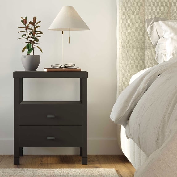 East at Main Westwood Black Solid Wood 2-Drawer Minimalist Nightstand