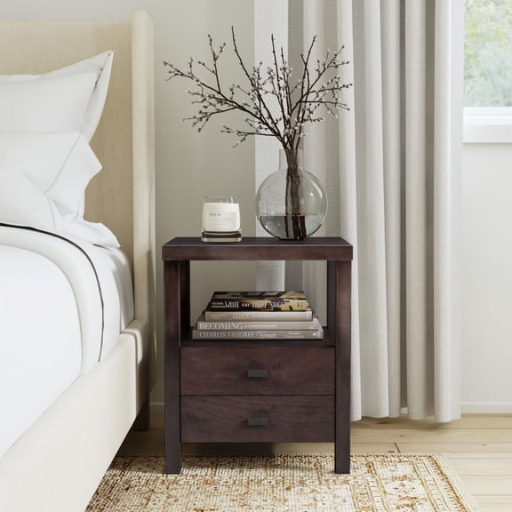 East at Main Westwood Modern Solid Wood 2-Drawer Nightstand, Brown