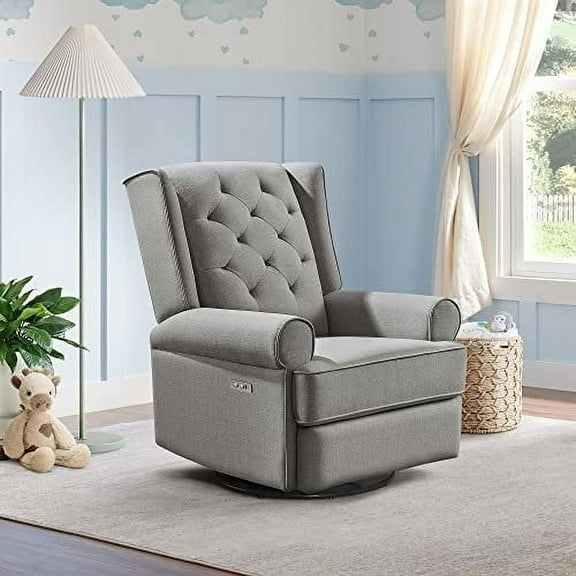 Westwood Design Amelia Traditional Fabric USB Glider and Recliner in Charcoal