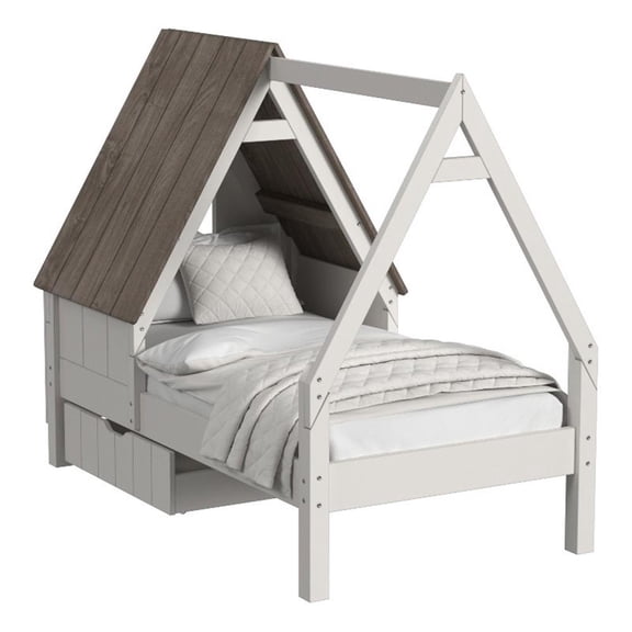 Westwood Design Lodge Wood Complete Twin Bed w/ Half Roof Window - Cookies/Cream