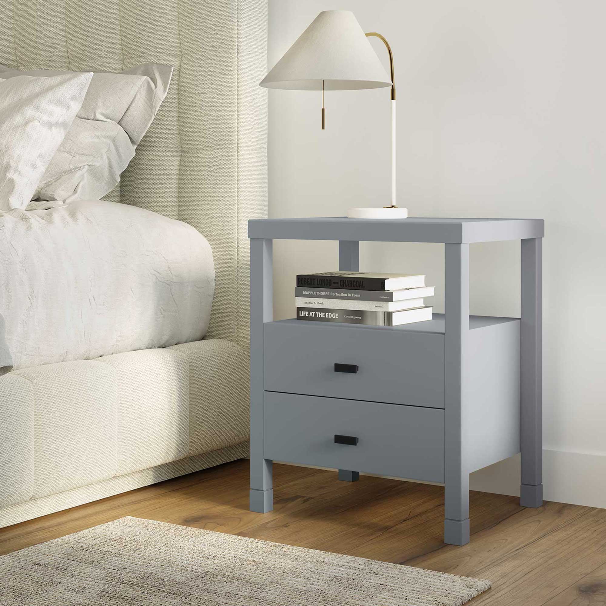East West Furniture Vl-0c-et Small Night Stand with 2 Wooden Drawers, Stable and Sturdy Constructed - Wire Brushed Butter Cream Finish