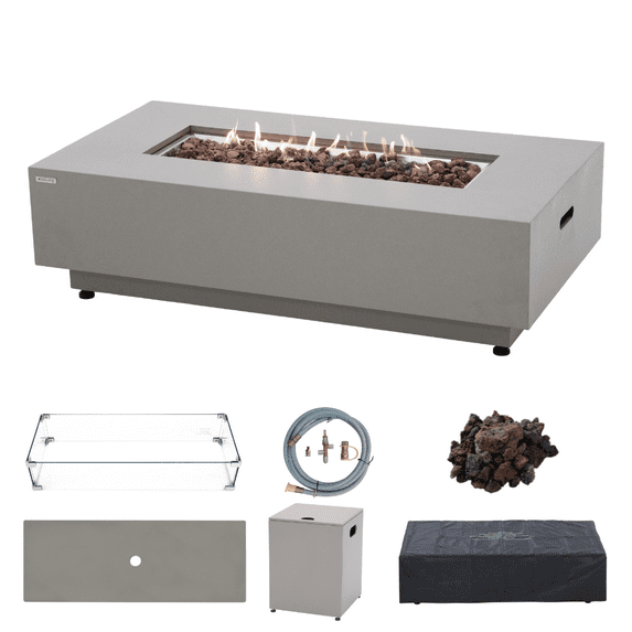 Westwood Propane Fire Pit Bundle 50” Outdoor Firepit 50,000 BTU Firepits for Outside with Windscreen, Tank Cover, Rain Cover, Converter Kit, Lava Rocks, Lid CSA Certified