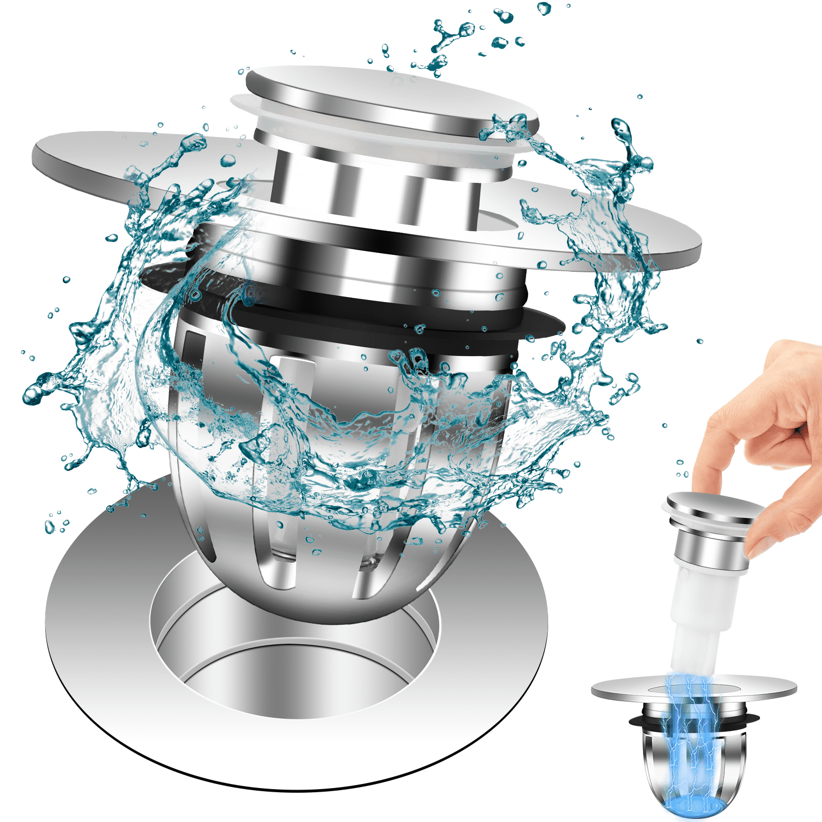 Weswose 2Pack Bathroom Sink Stopper with Hair Catcher Fits