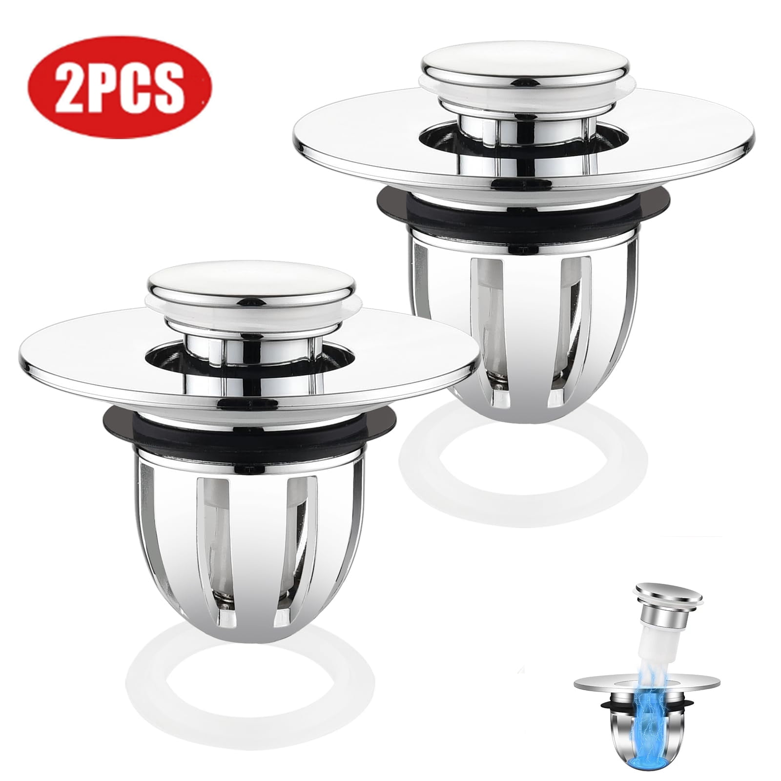 Weswose 2Pack Bathroom Sink Stopper with Hair Catcher Fits 1.22" to 1.54" U.S