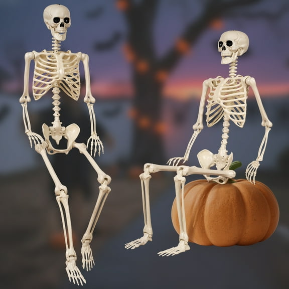 5.4 ft Halloween skeleton decoration, with movable joints, flexible skeleton for poses, scary skeleton suitable for indoor and outdoor Halloween decorations, haunted houses, courtyards, cemeteries.