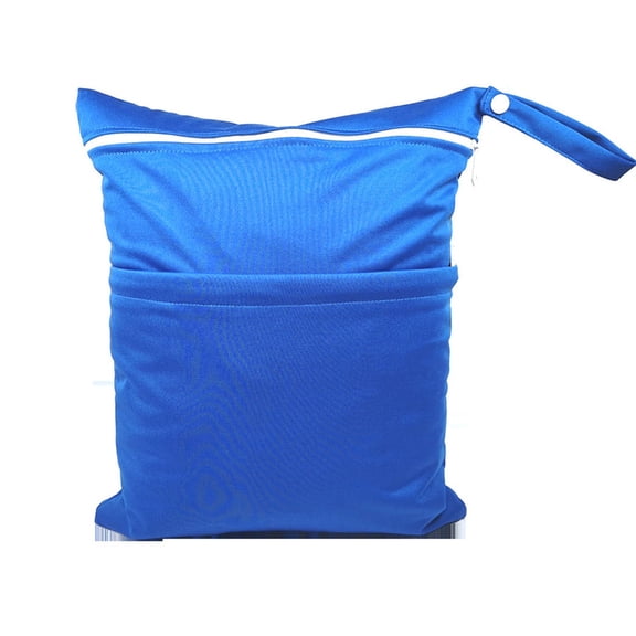 Wet Bag, Cloth Diaper Wet Dry Bags, Waterproof Reusable with Two Zippered Pockets Travel Beach Pool Soiled Baby Items Yoga Gym Bag for Swimsuits or Wet Clothes(Dark Blue)