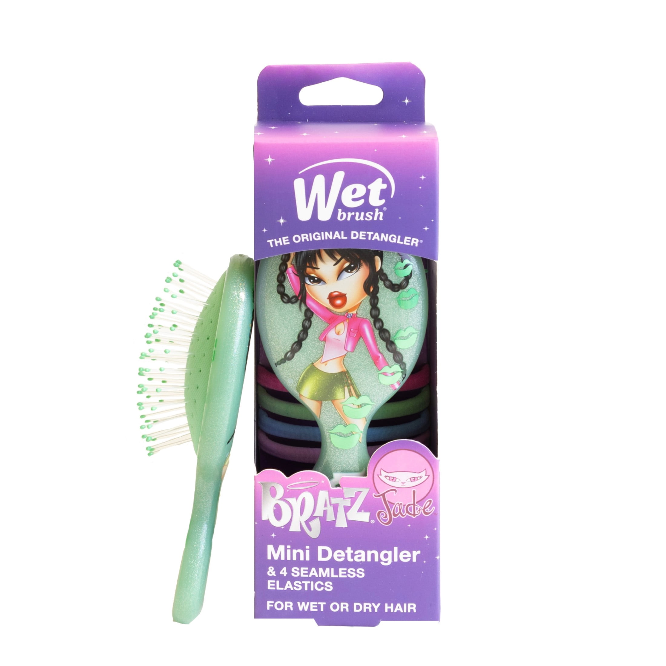 Wet Brush Bratz Jade Mini Detangler & 4 Bonus Seamless Elastics