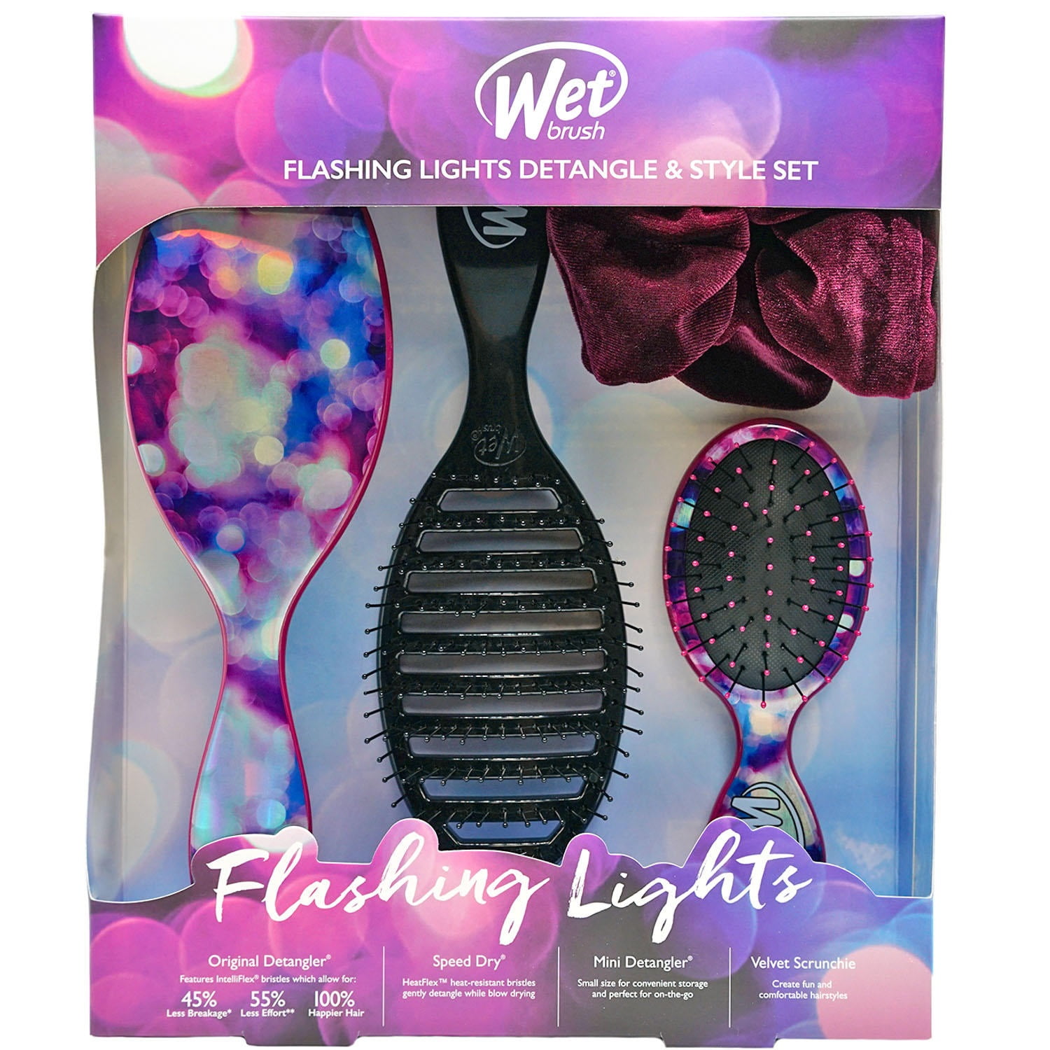 Wet Brush Hair Detangle & Style Set with Flashing Lights, 4 Piece