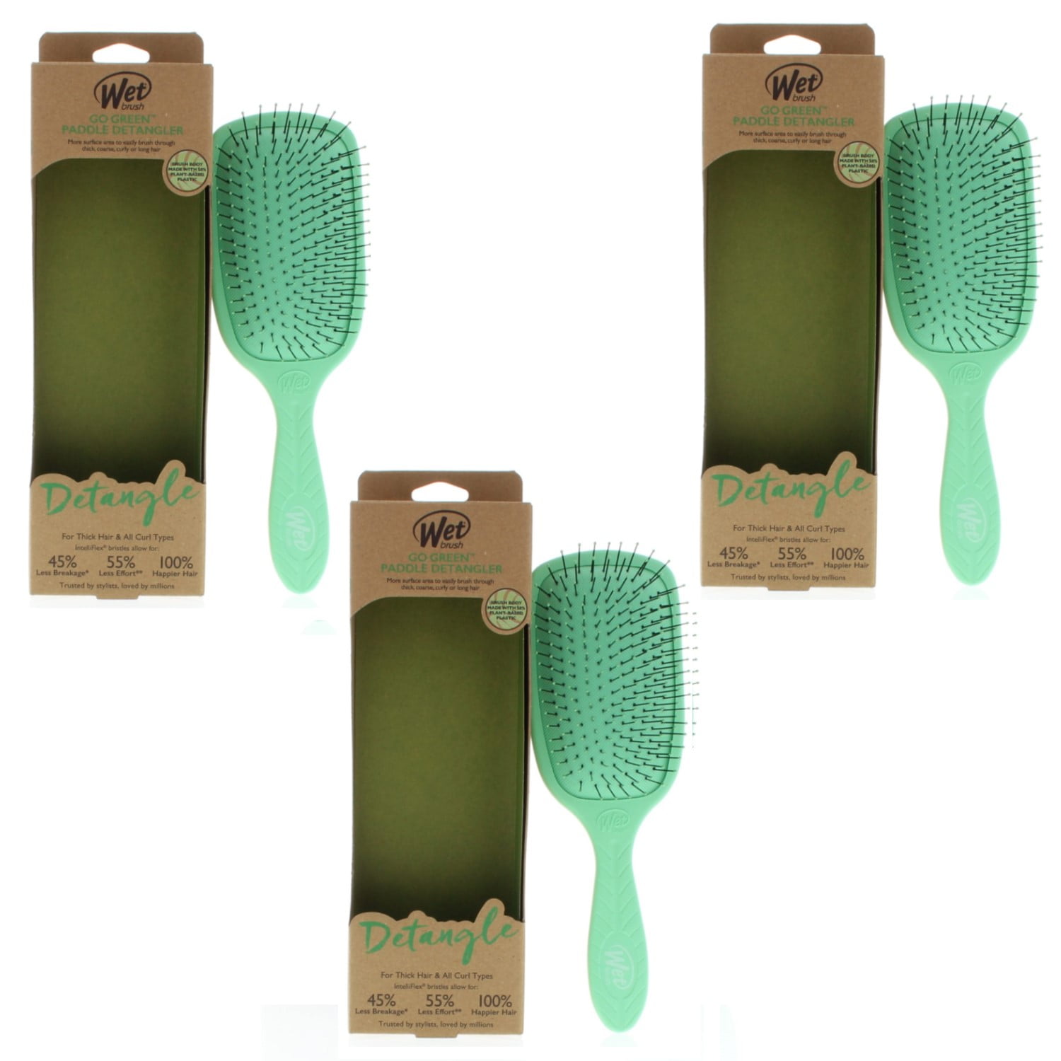 Wet Brush Go Green Paddle Detangler Green Model# BIO831GREN (3 Pack)