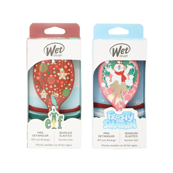 Wet Brush Hair Brush Mini Detangler 2 pack with Bonus Elastics.