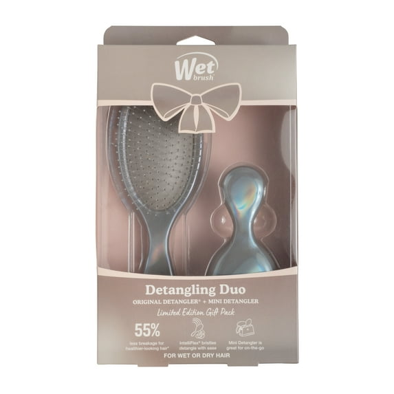 Wet Brush Iridescence Original and Mini Detangler, Hair Brush Duo Gift Set, Chrome